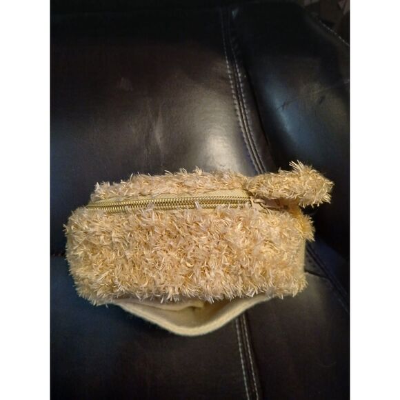 Furry Fluffy Bear Travel Cosmetic Bag Stitched Face - Picture 8 of 8